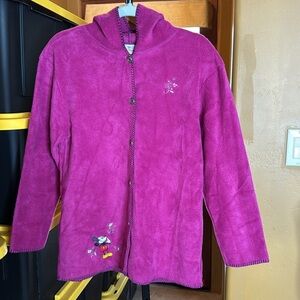 NWOT Disney Embroidered Mickey Mouse Floral Purple Fleece Jacket Size Small